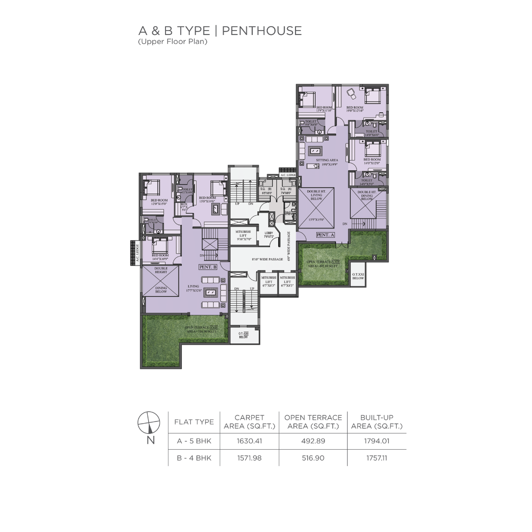 Prasad Group :: Altitude 16 :: A & B Type (Penthouse) - Upper Floor Plan